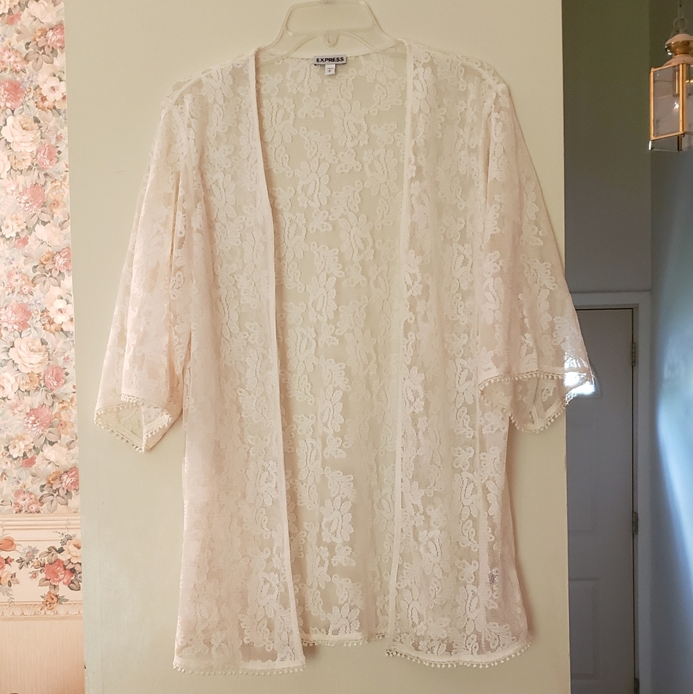 Cream lace kimono/coverup